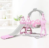 Set de joaca cu leagan detasabil ,tobogan si cos de baschet cu minge interior/exterior, roz roz - BUZ.RO