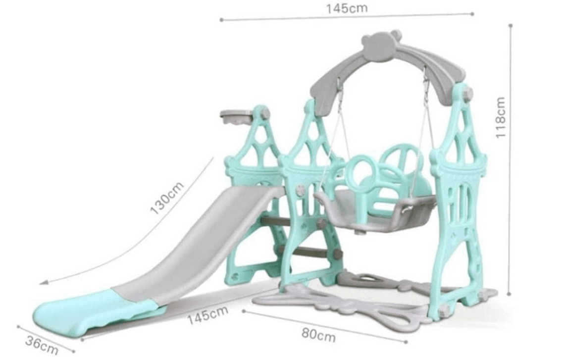 Set de joaca cu leagan detasabil ,tobogan si cos de baschet cu minge interior/exterior, roz roz - BUZ.RO