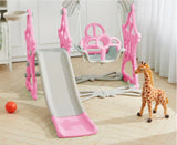 Set de joaca cu leagan detasabil ,tobogan si cos de baschet cu minge interior/exterior, roz roz - BUZ.RO