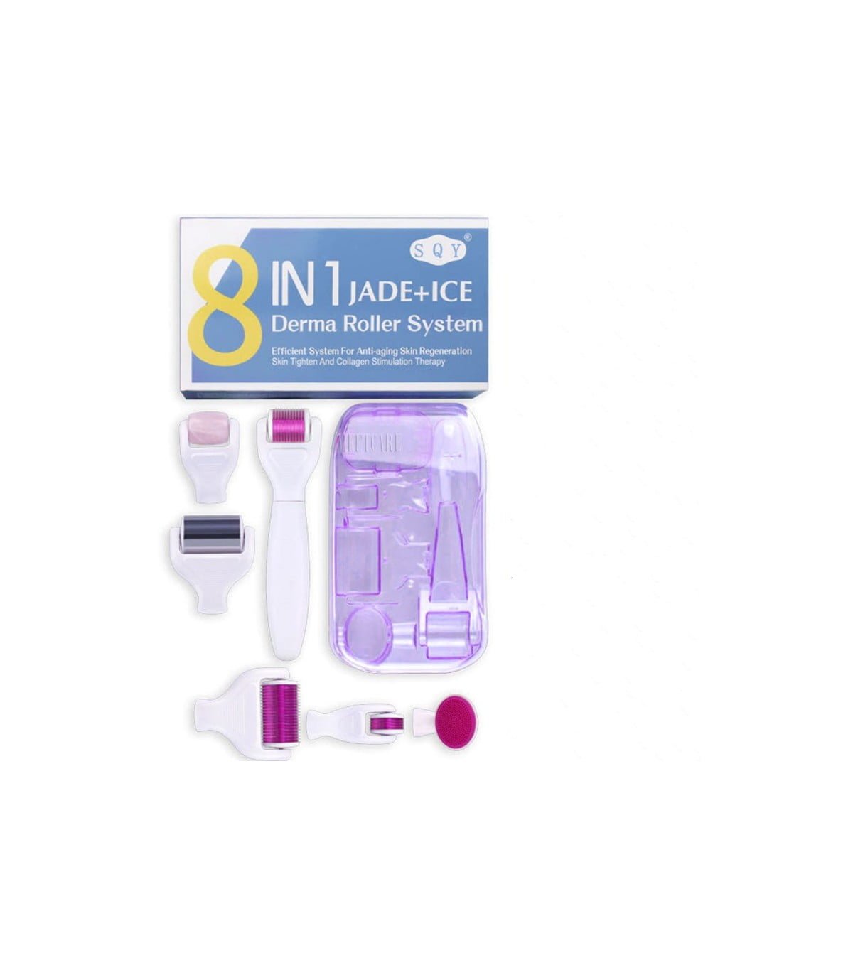 Set dermaroller 8 în 1 cu ace din titan și rolă de jad – tratament facial complet pentru regenerare, reducerea ridurilor, cicatricilor și revitalizarea pielii. - BUZ.RO