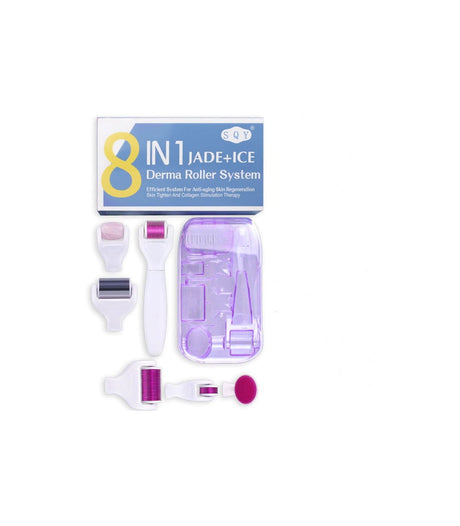 Dermaroller 8 in 1 cu ace titan, rola jad pentru masaj regenerator