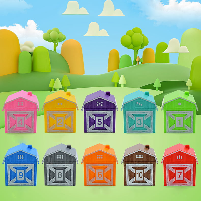 Set educativ, jocuri copii, montessori, ordonat si sortat, joc de-a v-ati ascunselea, cu animalutele de la ferma