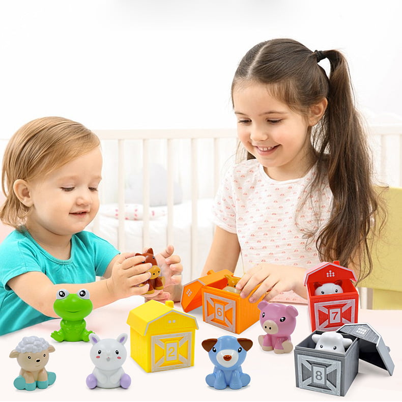 Set educativ, jocuri copii, montessori, ordonat si sortat, joc de-a v-ati ascunselea, cu animalutele de la ferma