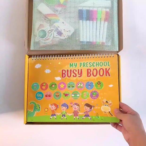 Set educativ Montessori, carte activitati prescolare, pentru copii, autocolante, markere, 3 ani+ - BUZ.RO