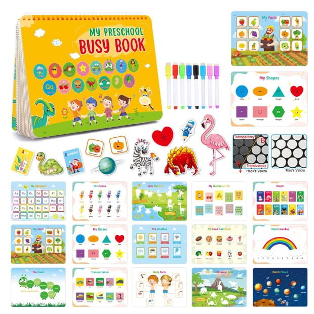 Set educativ Montessori, carte activitati prescolare, pentru copii, autocolante, markere, 3 ani+ - BUZ.RO