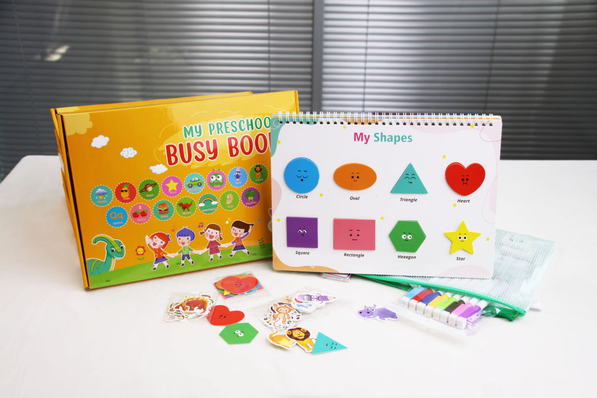 Set educativ Montessori, carte activitati prescolare, pentru copii, autocolante,  markere, 3 ani+