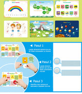 Set educativ Montessori, carte activitati prescolare, pentru copii, autocolante,  markere, 3 ani+