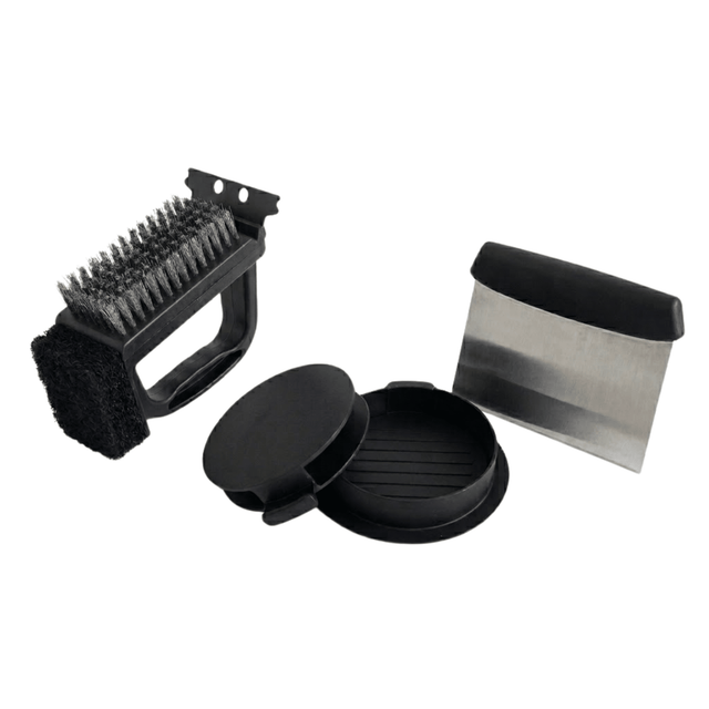 Set Gratar 4 in 1: Presa Burger, Perie Sarma, Racleta si Burete Curatare Grill - BUZ.RO