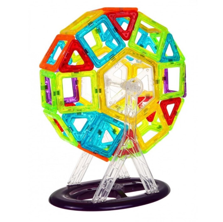 Set inteligent de constructie magnetica cu 128 piese, educativ si creativ, magnetic construction blocks