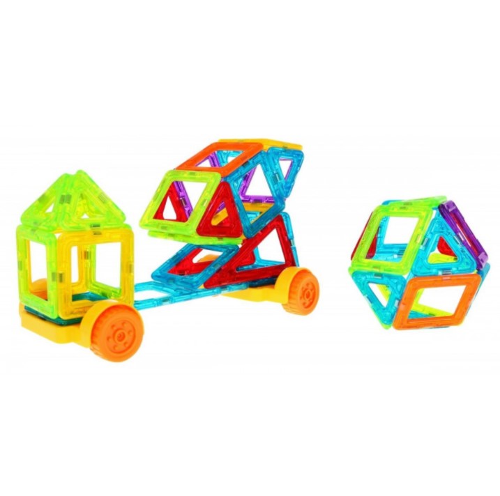 Set inteligent de constructie magnetica cu 128 piese, educativ si creativ, magnetic construction blocks