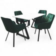 Set masa cu scaune bucatarie, dining, living, sufragerie, blat alb cu picioare metalice, scaune husa catifea verde, 4 persoane, ADELA - BUZ.RO