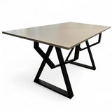 Set masa cu scaune bucatarie, dining, living, sufragerie, blat bej cu picioare metalice, scaune husa gri ,4 persoane, DANA - BUZ.RO