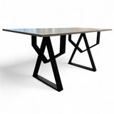 Set masa cu scaune bucatarie, dining, living, sufragerie, blat bej cu picioare metalice, scaune husa gri ,4 persoane, DANA - BUZ.RO