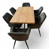 Set masa cu scaune bucatarie, dining, living, sufragerie, blat din lemn cu picioare metalice, scaune husa catifea gri, 4 persoane, Lavinia - BUZ.RO