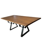 Set masa cu scaune bucatarie, dining, living, sufragerie, blat din lemn cu picioare metalice, scaune husa gri, 6 persoane, SABRINA - BUZ.RO