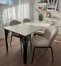 Set masa cu scaune bucatarie, dining, living, sufragerie, blat din pal alb cu picioare metalice, scaune husa plus alb, 4 persoane, Cristina - BUZ.RO