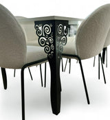 Set masa cu scaune bucatarie, dining, living, sufragerie, blat din pal cu picioare metalice negre, scaune husa plus alb, 6 persoane, Nicoleta - BUZ.RO