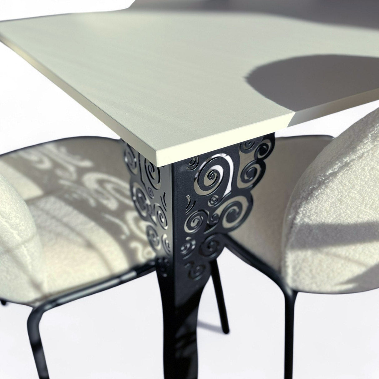 Set masa cu scaune bucatarie, dining, living, sufragerie, blat din pal cu picioare metalice negre, scaune husa plus alb, 6 persoane, Nicoleta - BUZ.RO