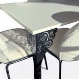 Set masa cu scaune bucatarie, dining, living, sufragerie, blat din pal cu picioare metalice negre, scaune husa plus alb, 6 persoane, Nicoleta - BUZ.RO