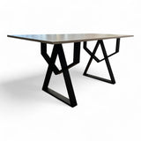 Set masa cu scaune bucatarie, dining, living, sufragerie, blat din pal cu picioare metalice, scaune husa catifea gri, 4 persoane, Alina - BUZ.RO