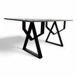 Set masa cu scaune bucatarie, dining, living, sufragerie, blat din pal cu picioare metalice, scaune husa catifea gri, 4 persoane, Alina - BUZ.RO
