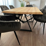 Set masa cu scaune bucatarie, dining,living, sufragerie, blat din lemn masiv cu picioare metalice moderne,scaune gri, 6 persoane, set Bianca - BUZ.RO