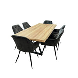 Set masa cu scaune bucatarie, dining,living, sufragerie, blat din lemn masiv cu picioare metalice moderne,scaune gri, 6 persoane, set Bianca - BUZ.RO