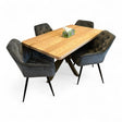 Set masa cu scaune bucatarie, dining,living, sufragerie, blat din lemn masiv cu picioare metalice, scaune husa gri, 4 - 6 persoane, Olivia - BUZ.RO