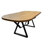 Set masa cu scaune bucatarie, dining,living, sufragerie, blat oval, din lemn masiv cu picioare metalice moderne,scaune gri, 6 persoane, set Cornelia - BUZ.RO