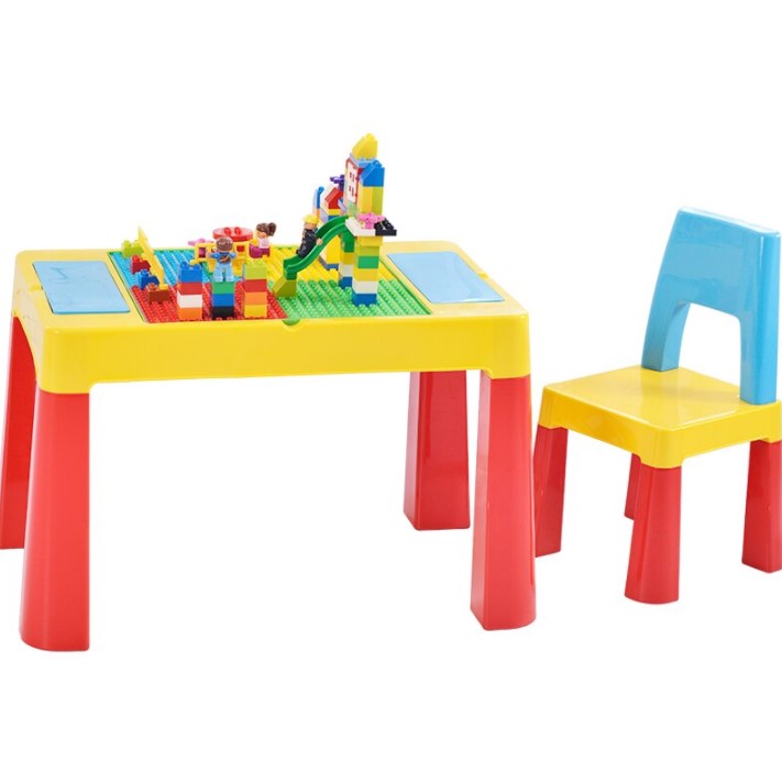 Masuta cu scaune copii, masa lego si 2 scaune, spatiu depozitare, picioare antiderapante, multicolor