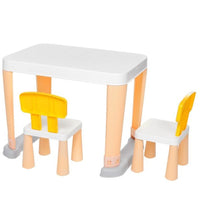 Set masa si 2 scaune pentru copii, pentru diverse activitati si studiu, alb cu galben