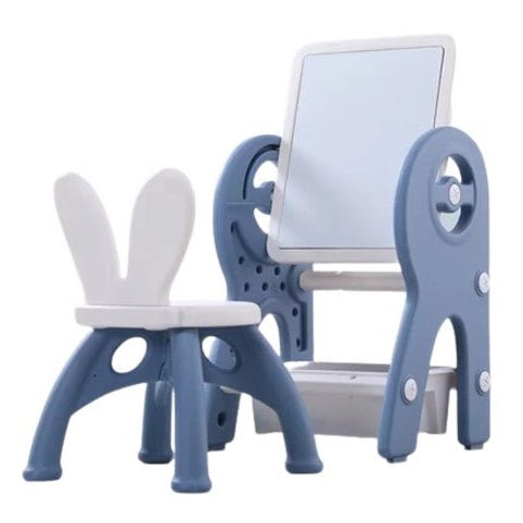 Set masa si scaun, interactiva 2in1 cu tabla de scris si masa lego si cos de depozitare, pentru copii, cu 3 carioci si jucarii lego incluse, multifunctionala, roz blue - BUZ.RO