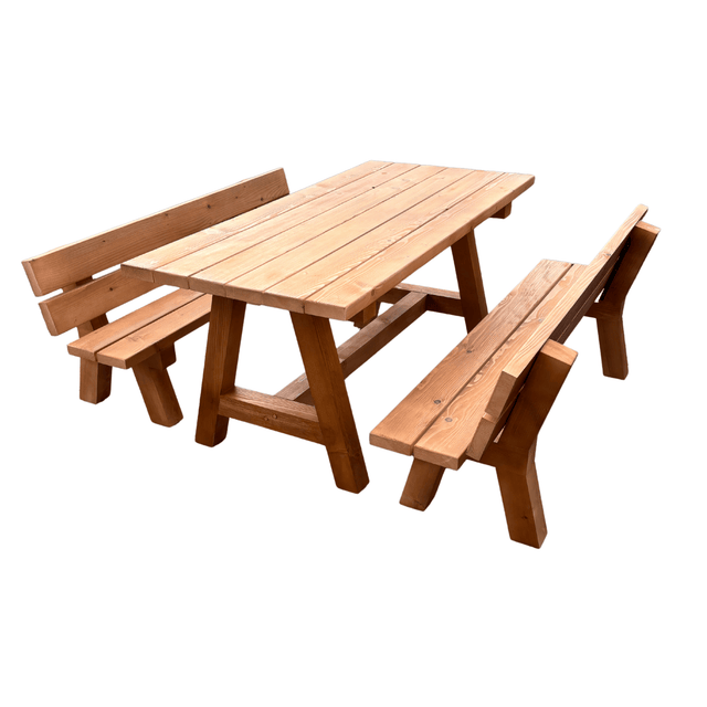 Set mobilier de gradina, 3 piese, masa si 2 banci, nuanta alun - BUZ.RO