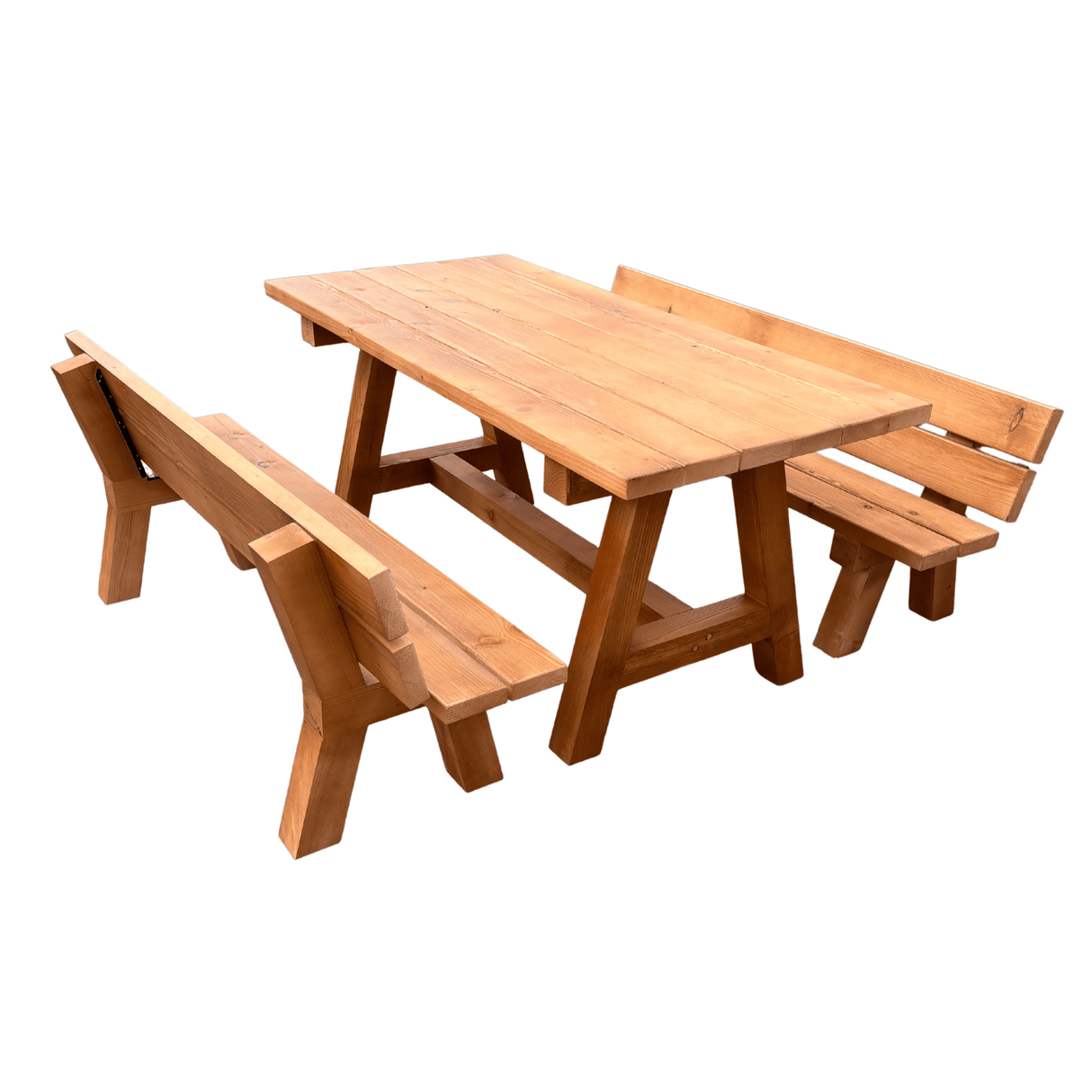 Set mobilier de gradina, 3 piese, masa si 2 banci, nuanta alun - BUZ.RO