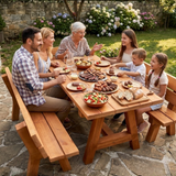 Set mobilier de gradina, 3 piese, masa si 2 banci, nuanta alun - BUZ.RO
