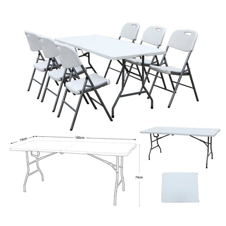 Set mobilier gradina/camping masa pliabila si 6 scaune, gradina sau terasa, pescuit, portabil, alb gri