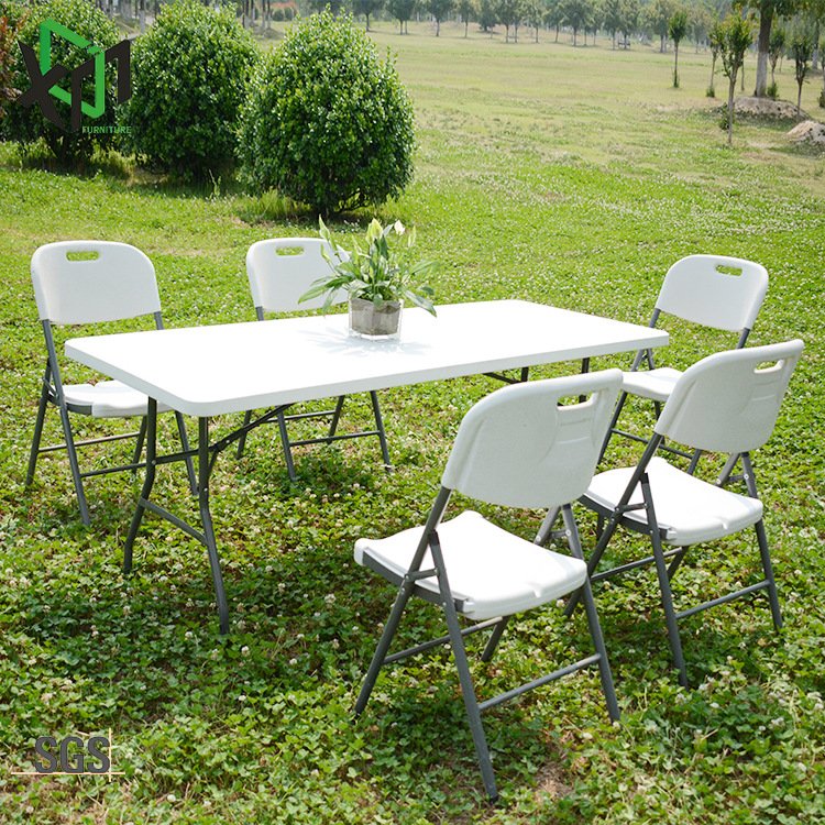 Set mobilier gradina/camping masa pliabila si 6 scaune, gradina sau terasa, pescuit, portabil, alb gri