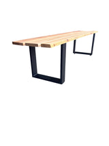 Set Mobilier lemn masa si 2 banci pentru interior sau exterior, living, cabana, terasa/gradina, Masa cu Banca Lemn Masiv rustic 1.8m x 68cm , Gradina cu Banca 1.8m x 39 cm si Picioare din metal moderne - BUZ.RO
