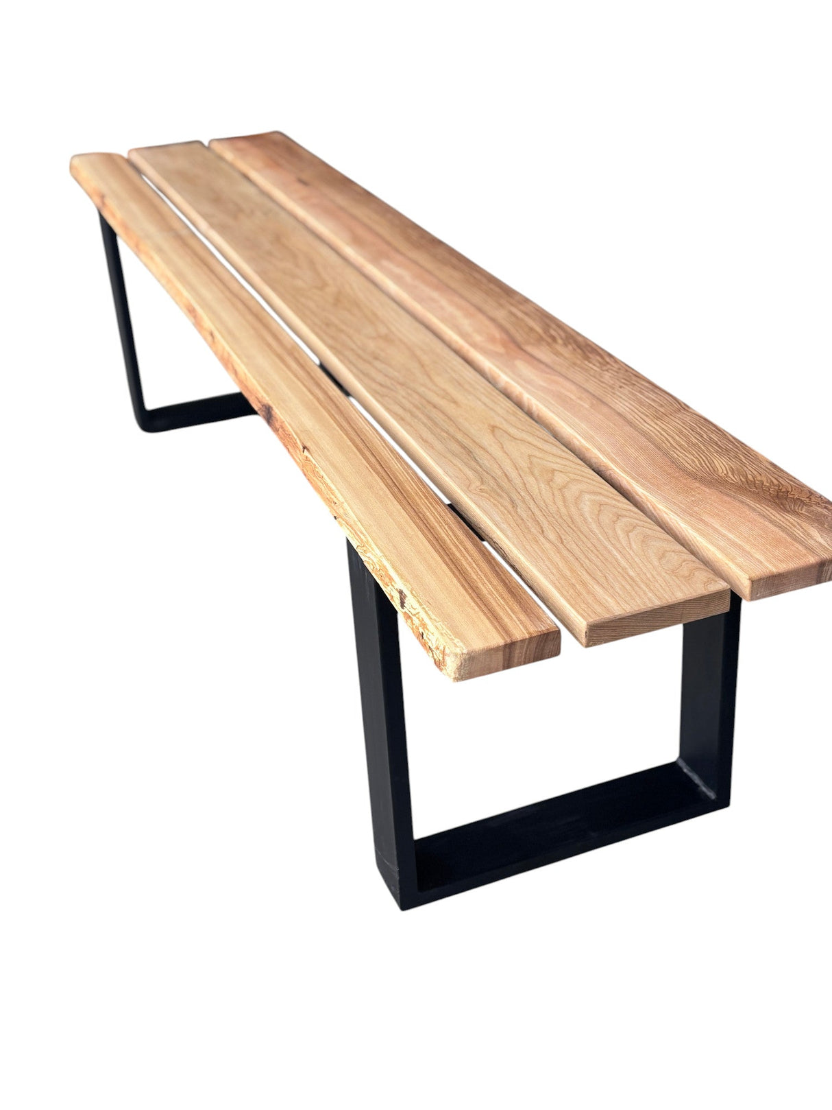 Set Mobilier lemn masa si 2 banci pentru interior sau exterior, living, cabana, terasa/gradina, Masa cu Banca Lemn Masiv rustic 1.8m x 68cm , Gradina cu Banca 1.8m x 39 cm si Picioare din metal moderne - BUZ.RO