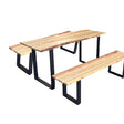Set Mobilier lemn masa si 2 banci pentru interior sau exterior, living, cabana, terasa/gradina, Masa cu Banca Lemn Masiv rustic 1.8m x 68cm , Gradina cu Banca 1.8m x 39 cm si Picioare din metal moderne - BUZ.RO