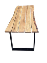 Set Mobilier lemn masa si 2 banci pentru interior sau exterior, living, cabana, terasa/gradina, Masa cu Banca Lemn Masiv rustic 1.8m x 68cm , Gradina cu Banca 1.8m x 39 cm si Picioare din metal moderne - BUZ.RO