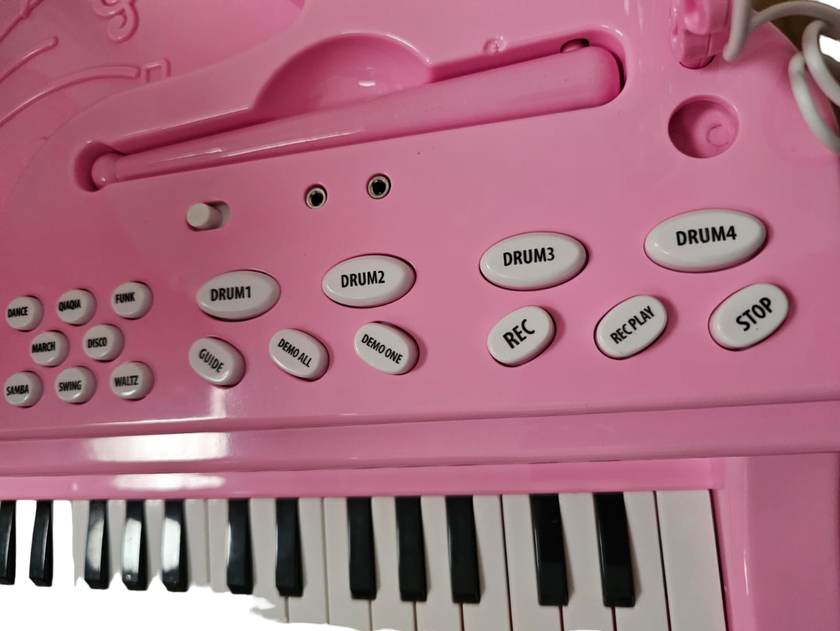 Set muzical, pentru copii, pian copii, cu 36 taste, microfon karaoke si scaunel, sunete si melodii, Mp3, roz