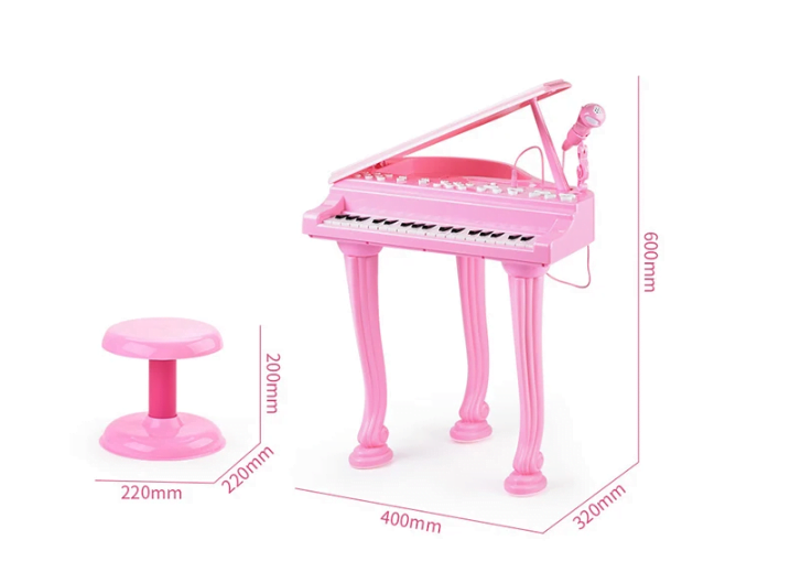 Set muzical, pentru copii, pian copii, cu 36 taste, microfon karaoke si scaunel, sunete si melodii, Mp3, roz