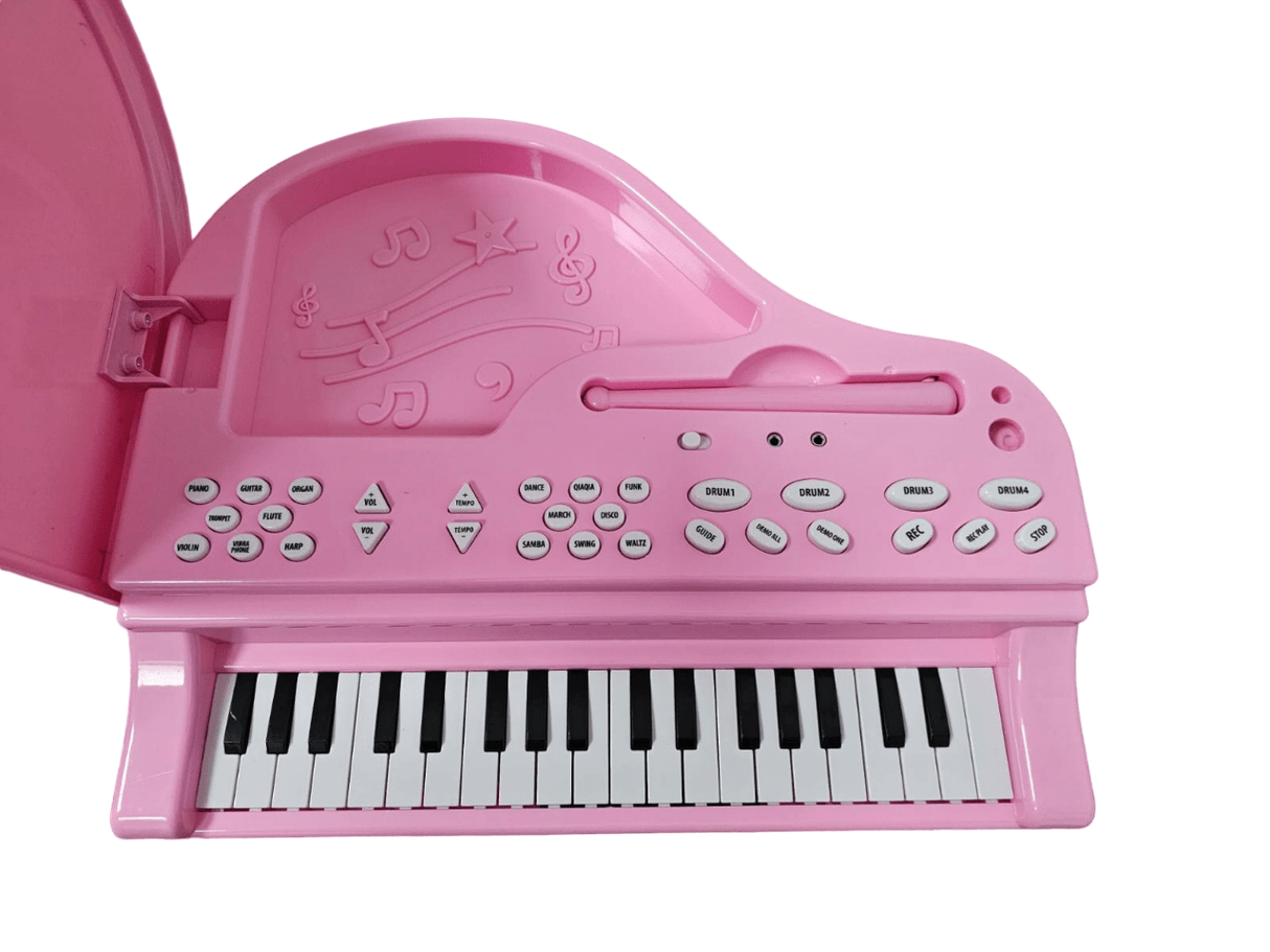 Set muzical, pentru copii, pian copii, cu 36 taste, microfon karaoke si scaunel, sunete si melodii, Mp3, roz