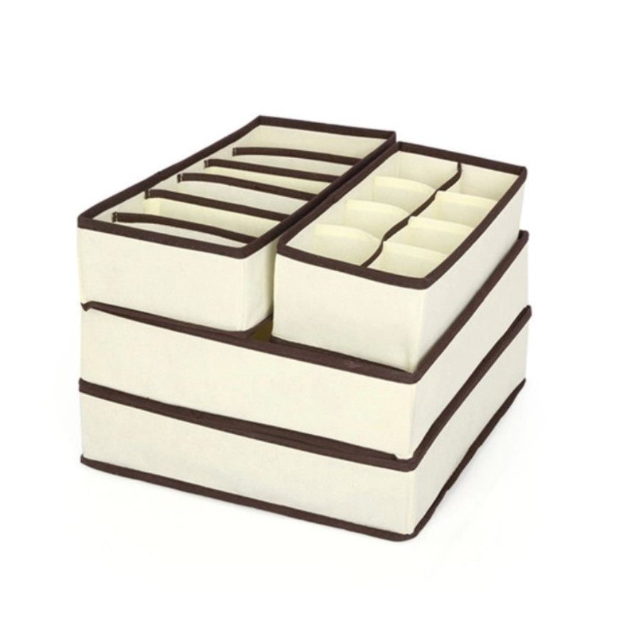 Set organizatoare si cutie depozitare pentru lenjerie, sosete, 4 piese , 38 compartimente PP, crem - BUZ.RO