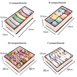 Set organizatoare si cutie depozitare pentru lenjerie, sosete, 4 piese , 38 compartimente PP, crem - BUZ.RO