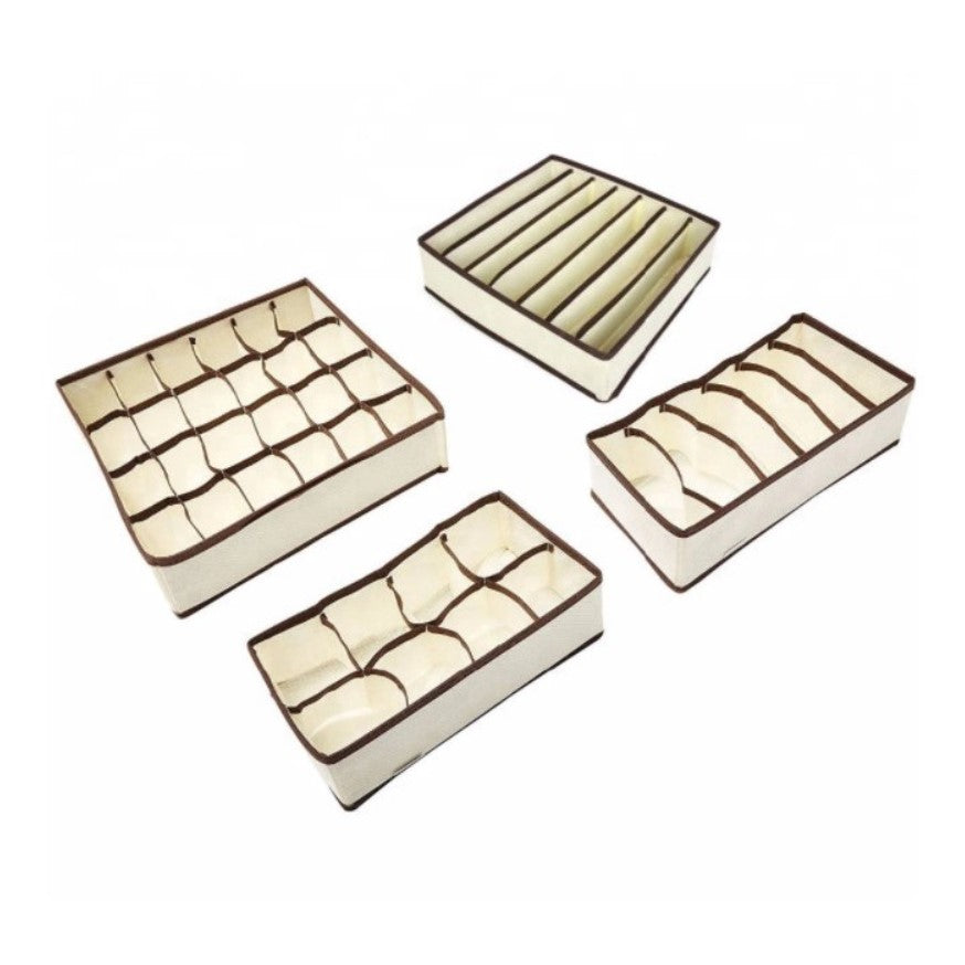 Set organizatoare si cutie depozitare pentru lenjerie, sosete, 4 piese , 38 compartimente PP, crem