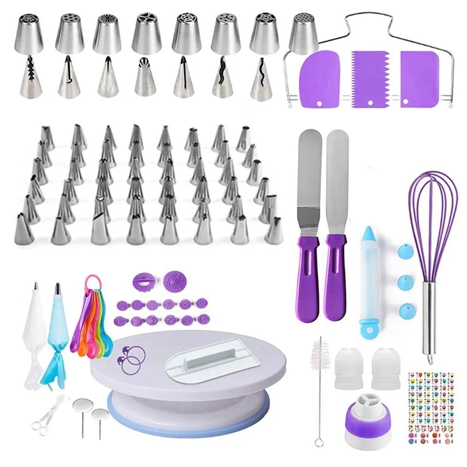 Set patiserie, 137 piese, sabloane, decorare torturi, decorare prajituri, platou rotativ - BUZ.RO
