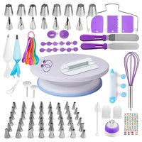 Set patiserie, 137 piese, sabloane, decorare torturi, decorare prajituri, platou rotativ