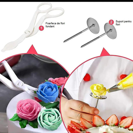 Set patiserie cu 82 piese si sabloane pentru decorare torturi si prajituiri